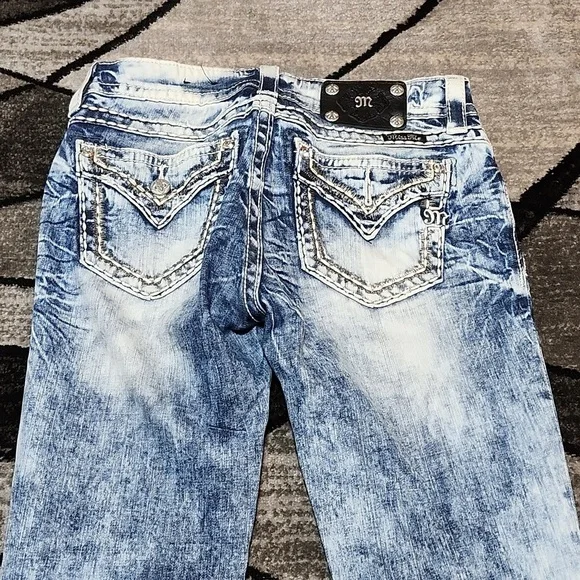 MISS ME EMBROIDERED FAUX-FLAP RHINESTONES ACID-WASH SIGNATURE SKINNY DEN… - Picture 10 of 15